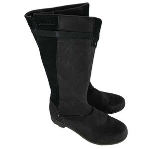 Eddie Bauer Leather Suede Tall Boots Flats Side Zip Black Womens Size 8.5